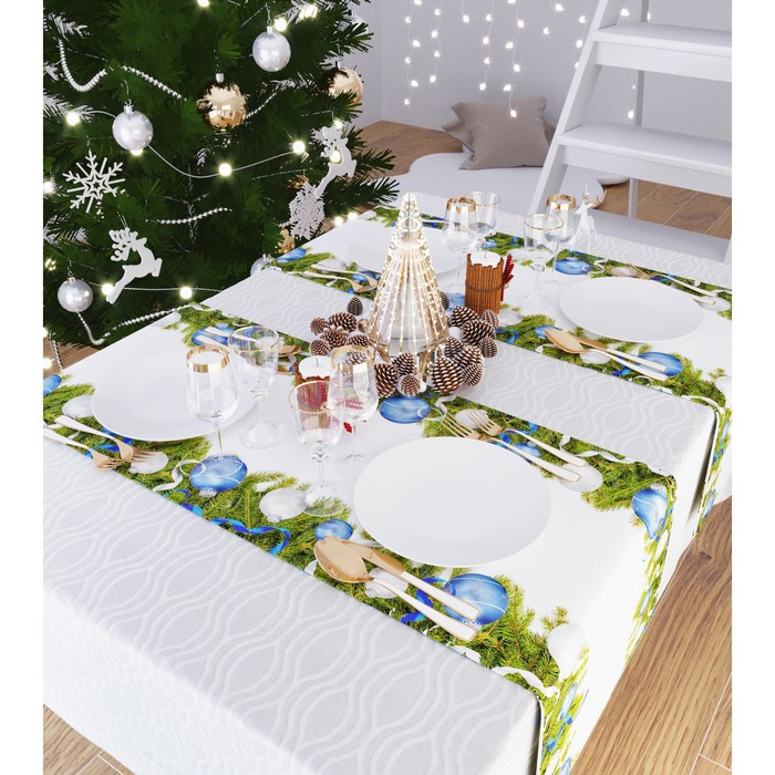 Дорожка на стол «Ёлочные игрушки», размер 140x40 см