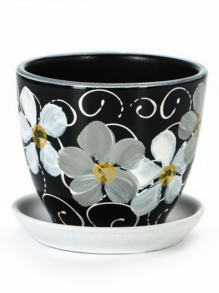 Горшок для цветов «Фиалка», 1 л, d=15 см, h=13 см, керамический, с поддоном - Фото 1