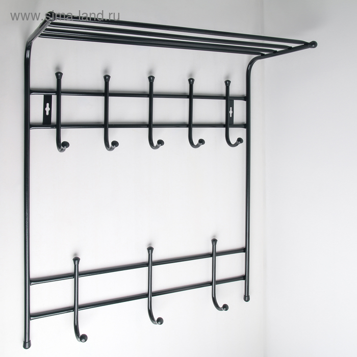 Вешалка настенная с полкой на 8 крючков, 60×25×74,5 см, цвет чёрный - Фото 1