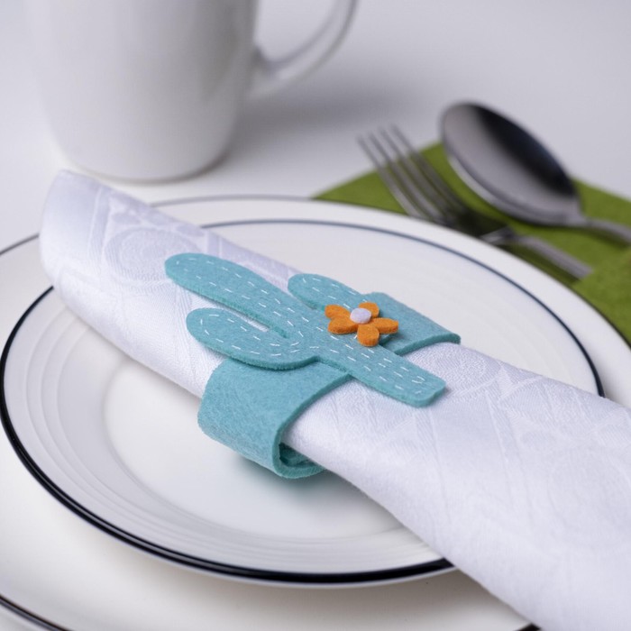 Набор декоративных колец «Синий кактус» - 4 шт., 100% п/э, фетр - Фото 1