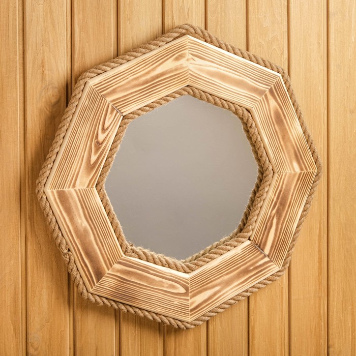 Зеркало Восьмигранное обжиг, сосна 54х54 см