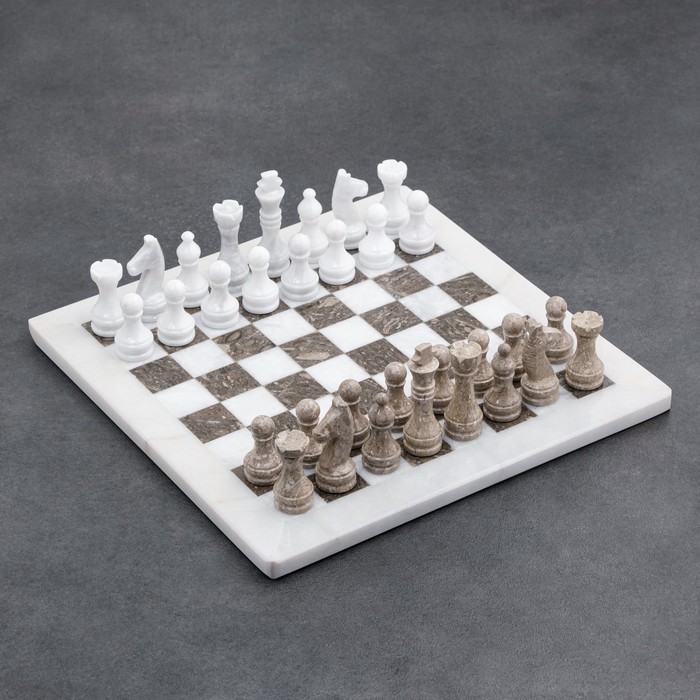 Шахматы «Элит», серый/белый, доска 30х30 см, оникс - фото 1905970299