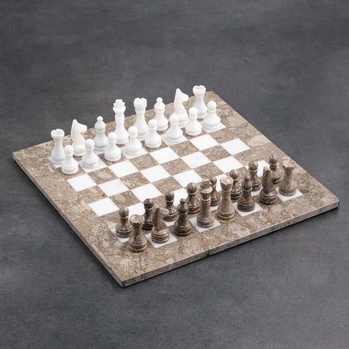Шахматы «Элит», серый/белый,  доска 40х40 см, оникс