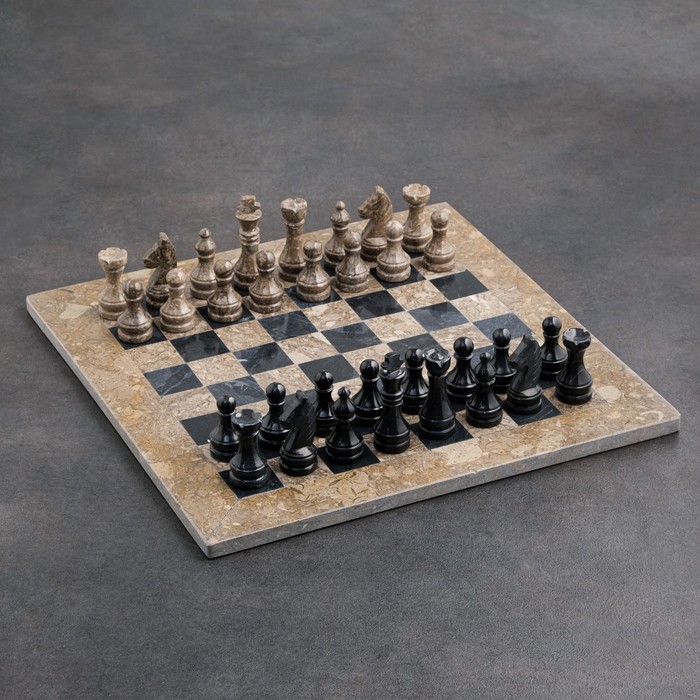 Шахматы «Элит», серый/черный,  доска 40х40 см, оникс - фото 1905970310