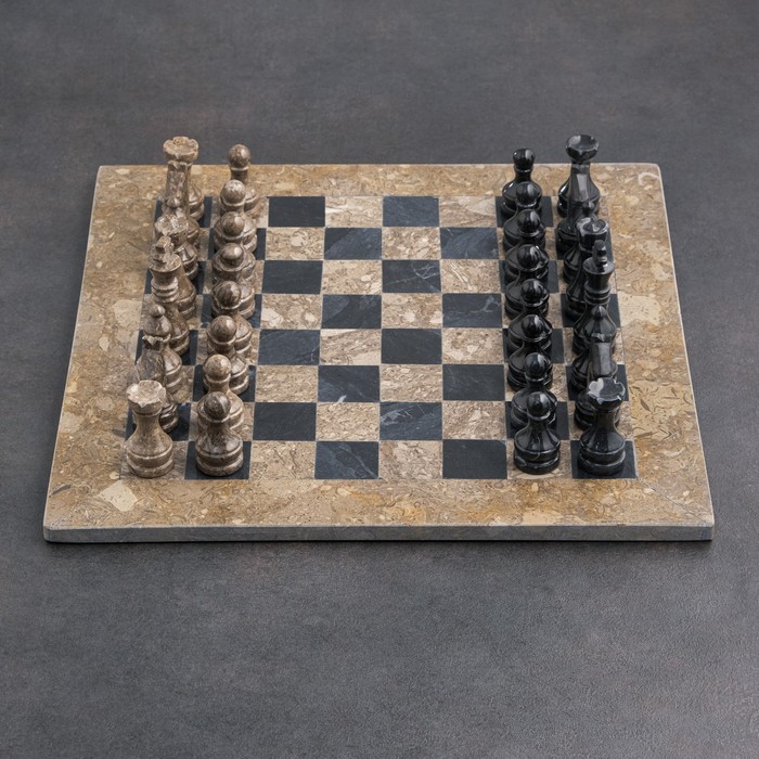 Шахматы «Элит», серый/черный,  доска 40х40 см, оникс - фото 1905970312
