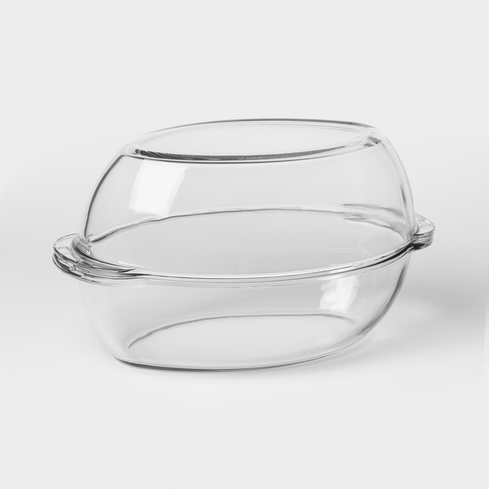 Утятница Paşabahçe Borcam, 2.85 л, с крышкой-формой для запекания, жаропрочное стекло, прозрачная - Фото 1