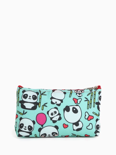 Косметичка на молнии простая, маленькая, с рисунком «Панды», мятная/разноцветная