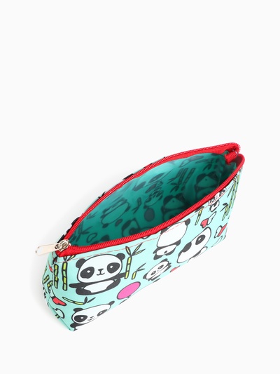 Косметичка на молнии простая, маленькая, с рисунком «Панды», мятная/разноцветная