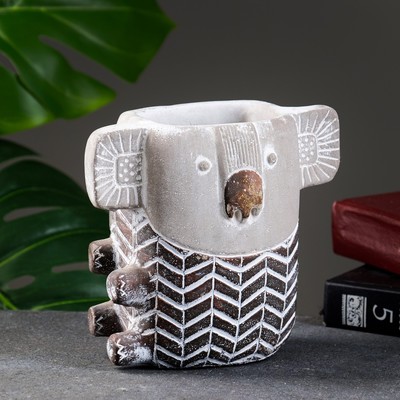 Фигурное кашпо для цветов «Коала», 500 мл, 15×10×15 см, керамика, серое