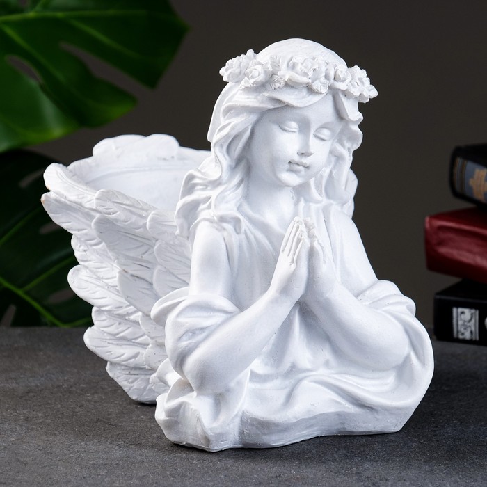 Декоративное кашпо для цветов «Девочка - ангел», 500 мл, 25×21×17 см, полистоун, белое