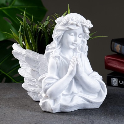 Декоративное кашпо для цветов «Девочка - ангел», 500 мл, 25×21×17 см, полистоун, белое