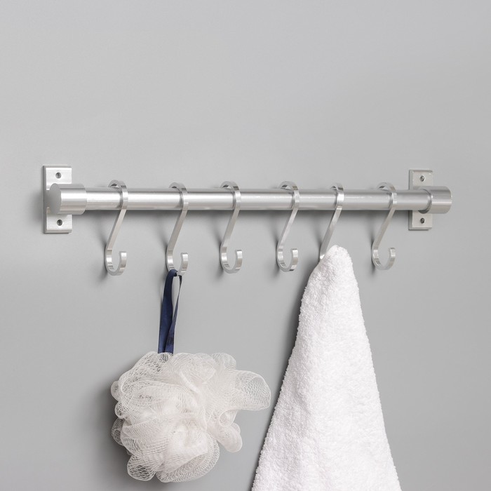 Держатель для полотенец, 40 см, 6 крючков, алюминий - Фото 1