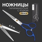 Ножницы парикмахерские с упором «Premium», лезвие — 6,5 см, цвет серебристый/синий - Фото 1