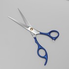 Ножницы парикмахерские с упором «Premium», лезвие — 6,5 см, цвет серебристый/синий - Фото 3