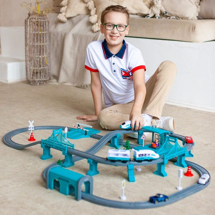 Большая игрушечная железная дорога «Мой город», 104 предмета, бирюзовая - фото 1910352651
