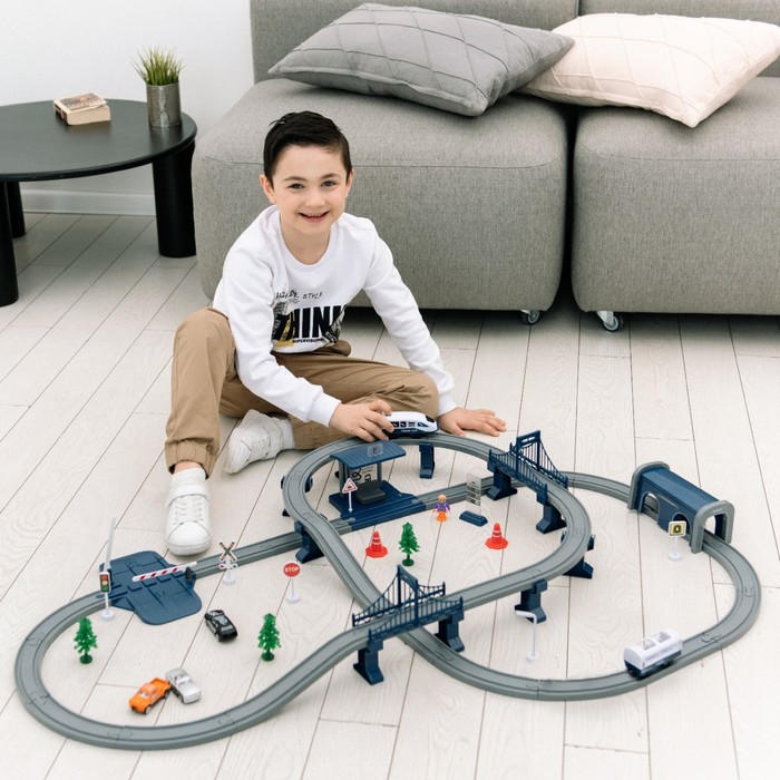 Большая игрушечная железная дорога «Мой город», 104 предмета, синяя - фото 1910352660