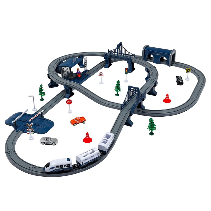 Большая игрушечная железная дорога «Мой город», 104 предмета, синяя - фото 1910352663