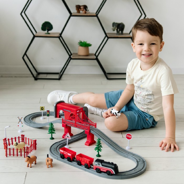 Железная дорога для детей «Мой город», 70 предметов, на батарейках - фото 1910352681