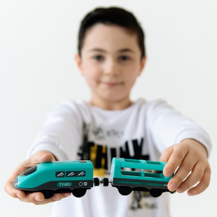 Поезд игрушка «Мой город», 2 предмета, на батарейках, бирюзовый - фото 1907418730