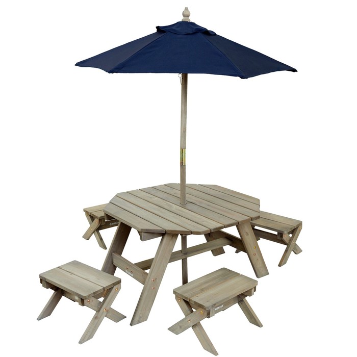 Детская садовая мебель, 4 скамьи, стол-пикник, зонт, бежево-коричневый - Фото 1