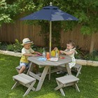 Детская садовая мебель, 4 скамьи, стол-пикник, зонт, бежево-коричневый - Фото 2