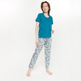 Комплект женский (футболка, брюки), цвет бирюзовый, размер 46