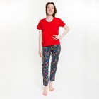 Комплект женский (футболка/брюки), цвет красный/бабочки, размер 46 - фото 321328123