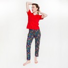 Комплект женский (футболка/брюки), цвет красный/бабочки, размер 46 - фото 47140307