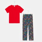 Комплект женский (футболка/брюки), цвет красный/бабочки, размер 52 - фото 42997910