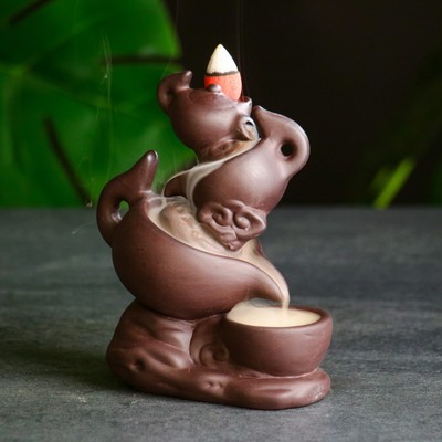 Подставка для благовоний TAKE IT EASY «Чайники», набор благовоний конусы, стелющийся дым, 14×11 см