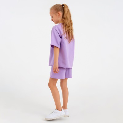 Костюм для девочки (футболка, шорты) MINAKU: Casual Collection, лиловый, рост 140 см