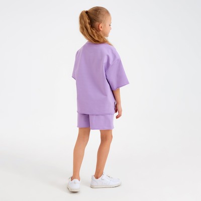 Костюм для девочки (футболка, шорты) MINAKU: Casual Collection, лиловый, рост 140 см