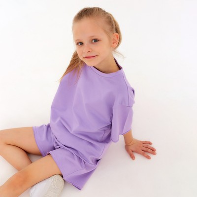 Костюм для девочки (футболка, шорты) MINAKU: Casual Collection, лиловый, рост 140 см
