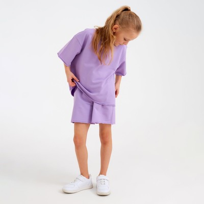 Костюм для девочки (футболка, шорты) MINAKU: Casual Collection, лиловый, рост 140 см