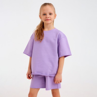 Костюм для девочки (футболка, шорты) MINAKU: Casual Collection, лиловый, рост 140 см