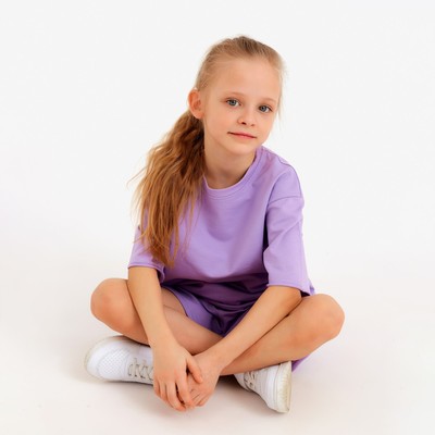 Костюм для девочки (футболка, шорты) MINAKU: Casual Collection, лиловый, рост 140 см