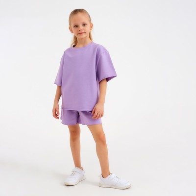 Костюм для девочки (футболка, шорты) MINAKU: Casual Collection, лиловый, рост 140 см