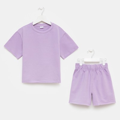 Костюм для девочки (футболка, шорты) MINAKU: Casual Collection, лиловый, рост 140 см