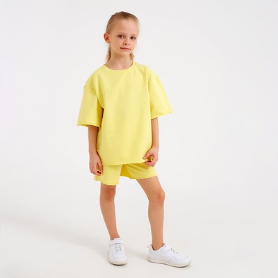 Костюм детский (футболка, шорты) MINAKU: Casual Collection, лимонный, рост 134 см