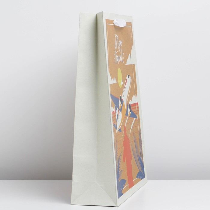 Пакет подарочный крафтовый вертикальный, упаковка, «Let's go travel», L 31 х 40 х 11.5 см - фото 1919275593