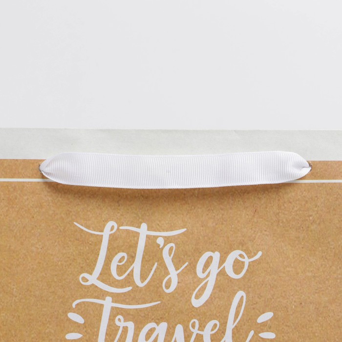 Пакет подарочный крафтовый вертикальный, упаковка, «Let's go travel», L 31 х 40 х 11.5 см - фото 1919275594