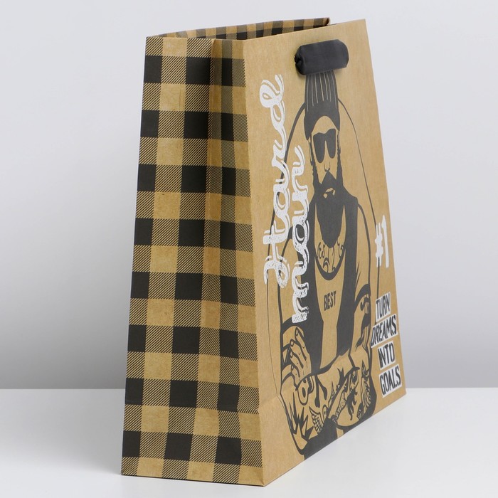 Пакет подарочный крафтовый горизонтальный, упаковка, «Брутал», M 30 х 26 х 9 см - фото 1908880136