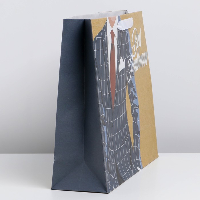 Пакет подарочный крафтовый вертикальный, упаковка, «Best gentleman», M 30 х 25.5 х 9 см - фото 1919275607
