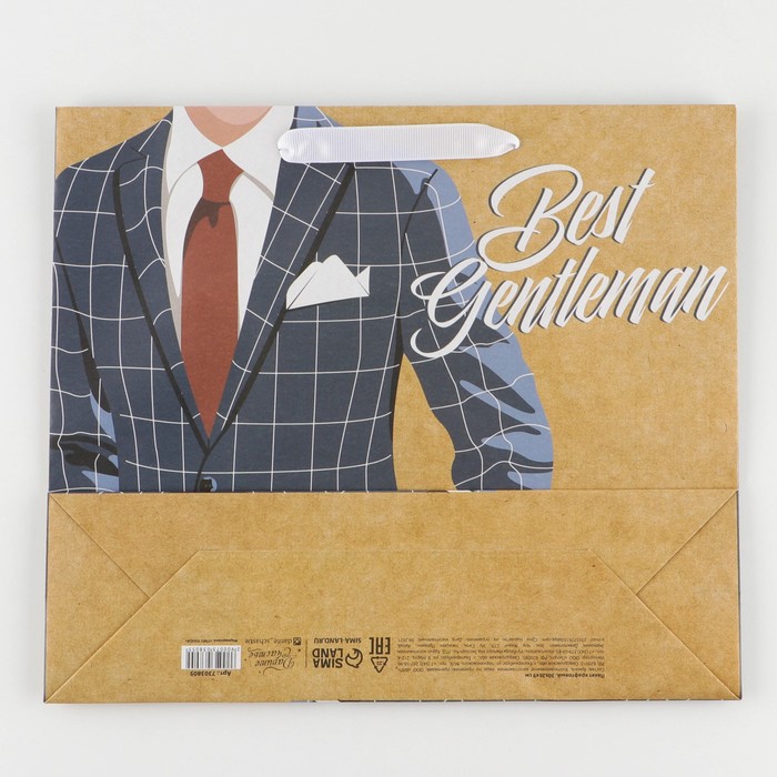 Пакет подарочный крафтовый вертикальный, упаковка, «Best gentleman», M 30 х 25.5 х 9 см - фото 1919275609