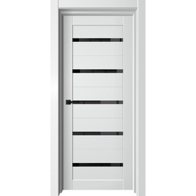 Дверное полотно Line, 600 × 2000 мм, остеклённое, цвет белый бархат / стекло чёрное