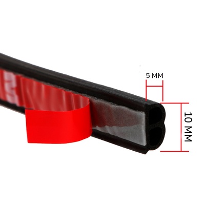 Уплотнитель двери в автомобиль, В-образный, самоклеящийся, 5 м, черный