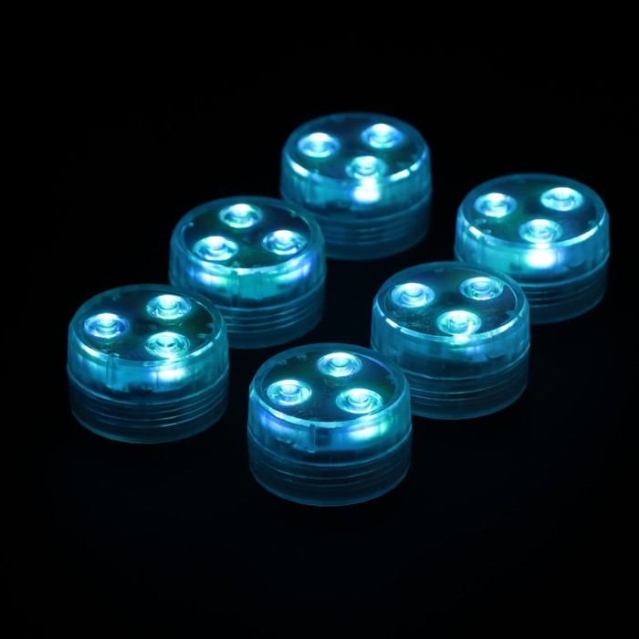 Светильник водонепроницаемый мини, 3 x 1.9 см, 6 шт, от CR2032 (в компл.), пульт, RGB, IP68 - фото 1889776836