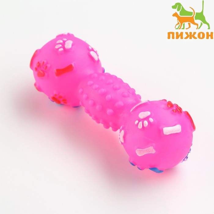 Игрушка пищащая "Гантель с лапками" для собак, 13 см, розовая - Фото 1