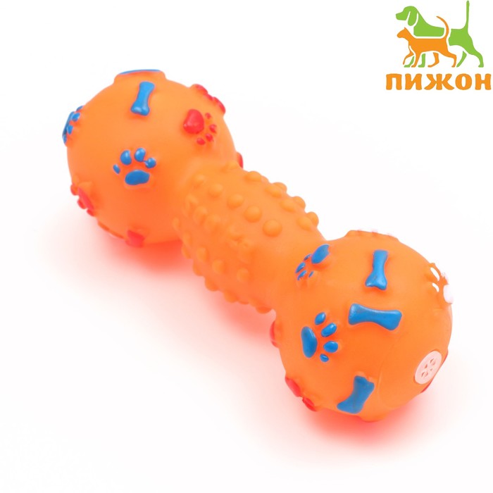 Игрушка пищащая "Гантель с лапками" для собак, 13 см, оранжевая - Фото 1