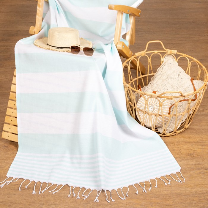 Полотенце - пештемаль пляжное «Фортуна», 100×180 см, 100% хл, 150 г/м², мятное - Фото 1